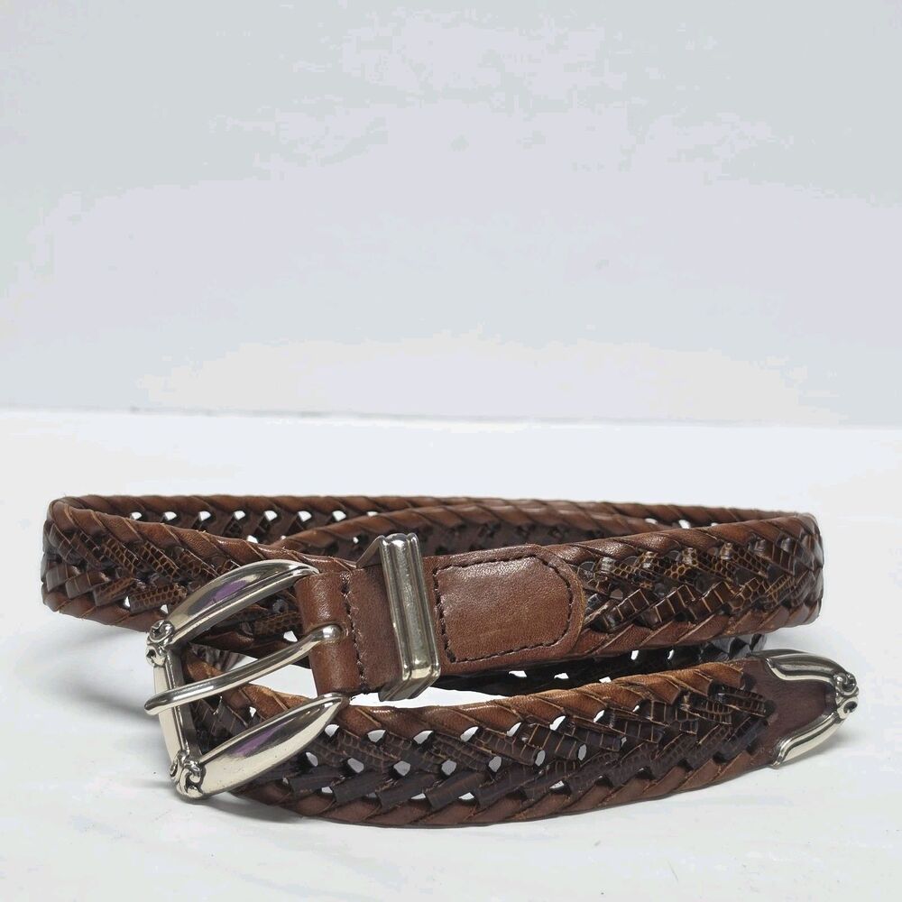 Fossil Women's Braided Belt Size L Genuine Brown Leather Boho Western